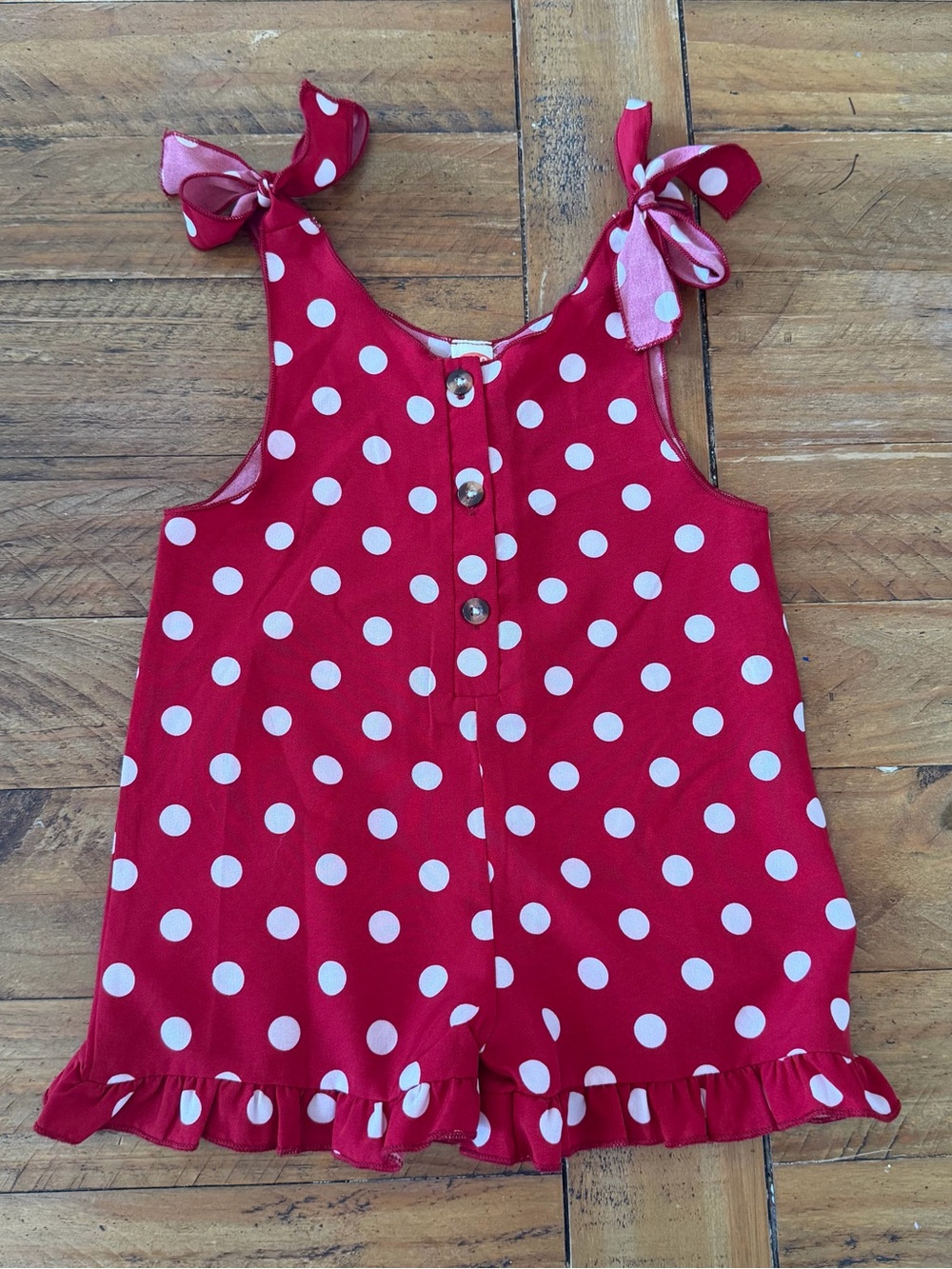 Red Polka Dot Tie-Shoulder Romper
